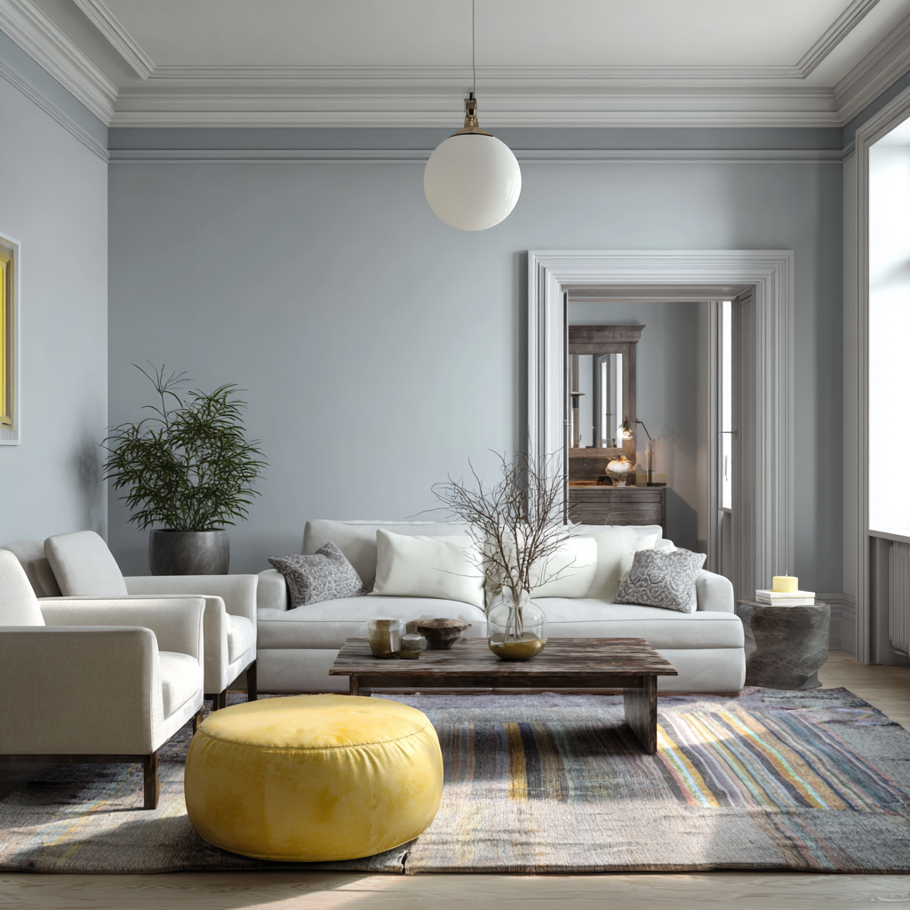 Clean, bright hallway and lounge repaint in warm whites